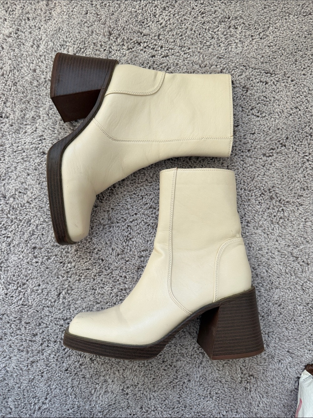 ASOS Cream Leather Block Heel Ankle Boots